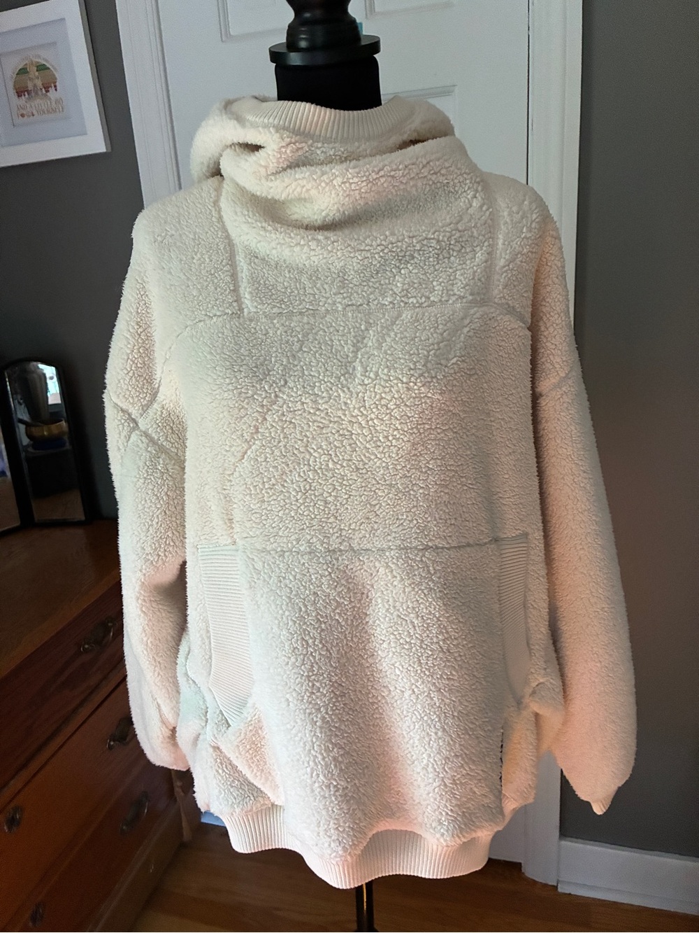 FP Movement by Free People Cream Sherpa Cowl-Neck Hoodie